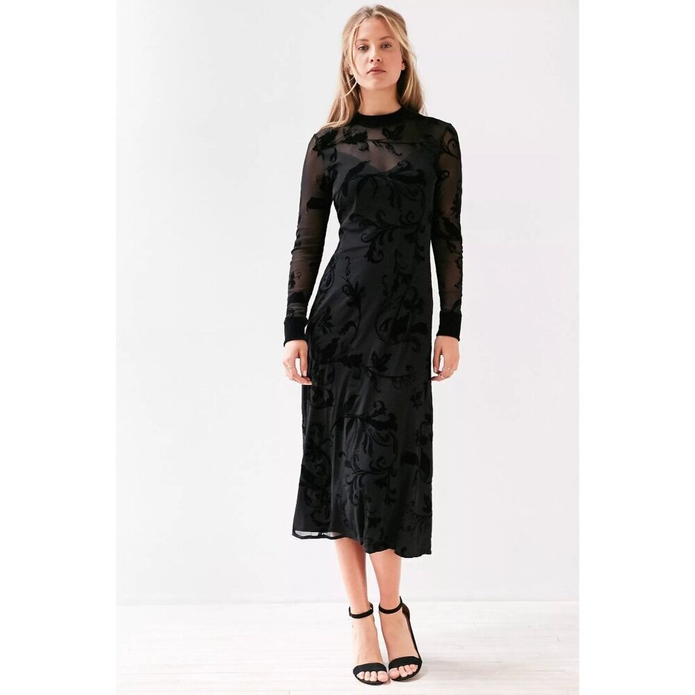 Kimchi Blue S Salem Velvet Burnout Midi Dress Sheer Open Back Whimsigoth Y2K